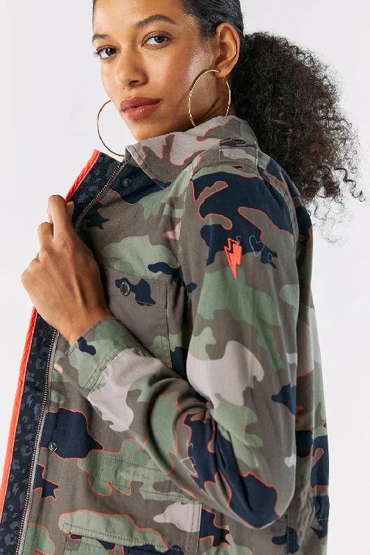 Khaki Camo Print Utility Jacket