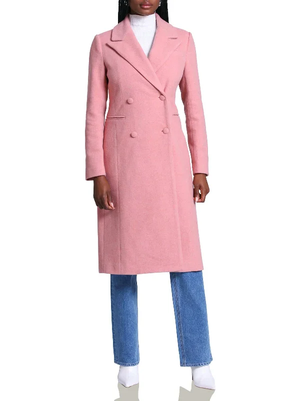 Womens Wool Blend Double-Breasted Wool Coat